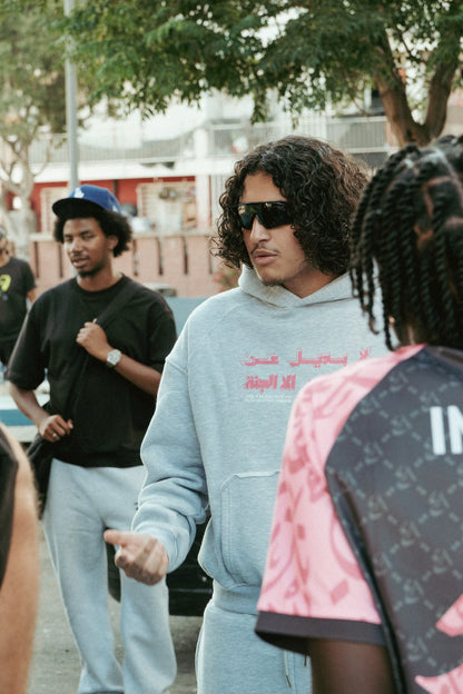 JUSTICE HOODIE [LIGHT PINK ON GREY]